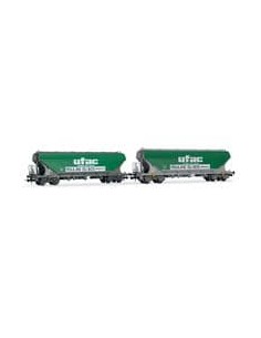 JOUEF SNCF, SET OF 2 FLAT-WALLED GRAIN HOPPERS "UFAC"