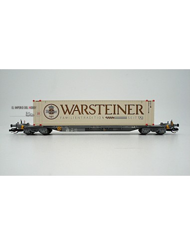 ARNOLD TOUAX, VAGÓN PORTACONTENEDORES DE 4 EJES, LIBREA GRIS, CON 1 CONTENEDOR 45´ "WARSTEINER" ESCALA TT