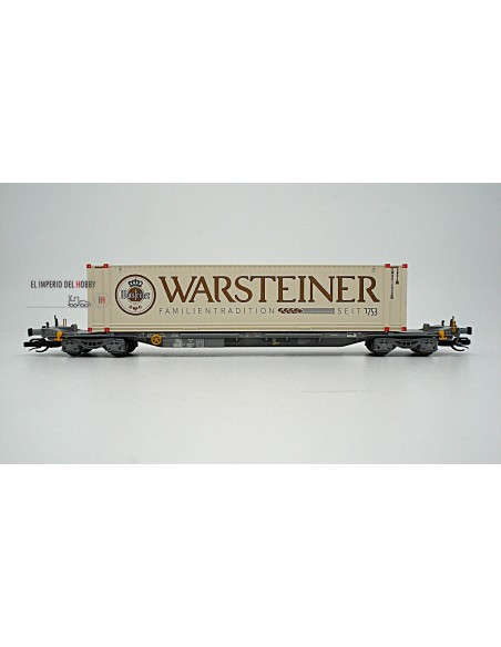 ARNOLD TOUAX, VAGÓN PORTACONTENEDORES DE 4 EJES, LIBREA GRIS, CON 1 CONTENEDOR 45´ "WARSTEINER" ESCALA TT