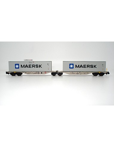 ROCKY-RAIL VAGÓN PORTACONTENEDORES ARTICULADO TIPO  Sggmrs 90, 6 EJES CON 2 CONTENEDORES  "MAERSK'