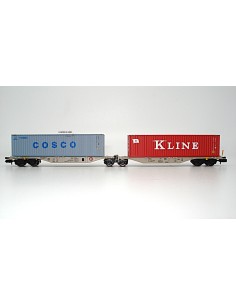 ROCKY-RAIL VAGÓN PORTACONTENEDORES ARTICULADO TIPO  Sggmrs 90, 6 EJES CON 2 CONTENEDORES  "COSCO-"K" LINE"