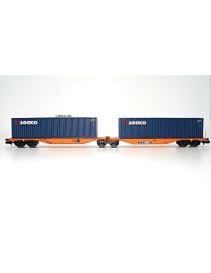 ROCKY-RAIL VAGÓN PORTACONTENEDORES ARTICULADO TIPO  Sggmrs 90, 6 EJES CON 2 CONTENEDORES  "GESEACO"