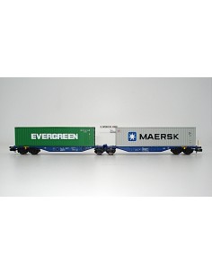 ROCKY-RAIL VAGÓN PORTACONTENEDORES ARTICULADO TIPO  Sggmrs 90, 6 EJES CON 2 CONTENEDORES  "EVERGREEN-MAERSK"