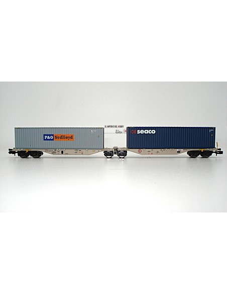 ROCKY-RAIL VAGÓN PORTACONTENEDORES ARTICULADO TIPO  Sggmrs 90, 6 EJES CON 2 CONTENEDORES  "P&O/NEDLLOYD-GESEACO"