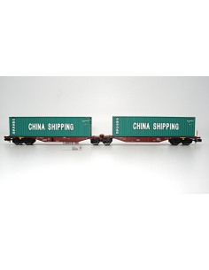 ROCKY-RAIL VAGÓN PORTACONTENEDORES ARTICULADO TIPO  Sggmrs 90, 6 EJES CON 2 CONTENEDORES "CHINA SHIPPING"