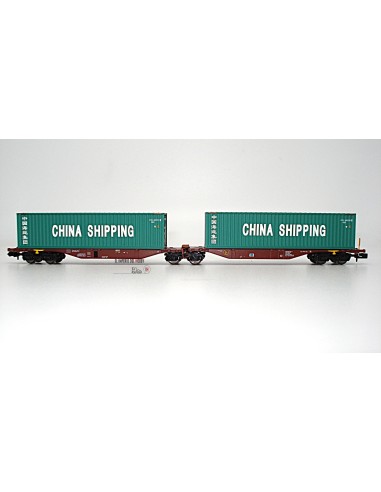 ROCKY-RAIL VAGÓN PORTACONTENEDORES ARTICULADO TIPO  Sggmrs 90, 6 EJES CON 2 CONTENEDORES "CHINA SHIPPING"