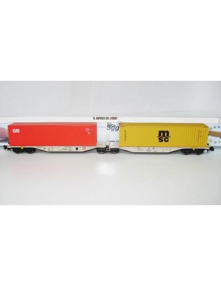 ROCKY-RAIL VAGÓN PORTACONTENEDORES ARTICULADO TIPO  Sggmrs 90, 6 EJES CON 2 CONTENEDORES "MSC-CAI"