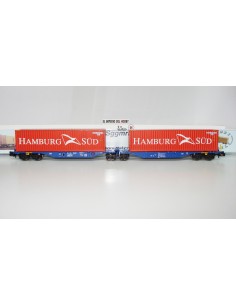 ROCKY-RAIL VAGÓN PORTACONTENEDORES ARTICULADO TIPO  Sggmrs 90, 6 EJES CON 2 CONTENEDORES "HAMBURG/SÜD"