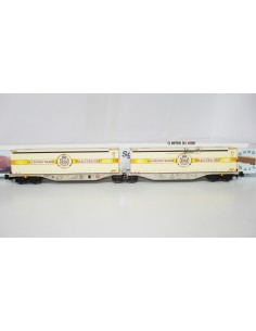 ROCKY-RAIL Gelenk-Containertragwagen Typ Sggmrs 90, 6-achsig, mit 2 „Warsteiner“-Containern