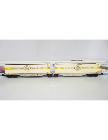 ROCKY-RAIL Gelenk-Containertragwagen Typ Sggmrs 90, 6-achsig, mit 2 „Warsteiner“-Containern