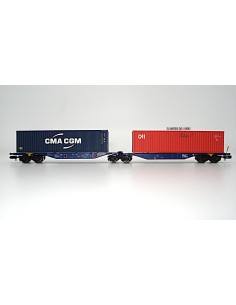ROCKY-RAIL VAGÓN PORTACONTENEDORES ARTICULADO TIPO  Sggmrs 90, 6 EJES CON 2 CONTENEDORES "CMA CGM-CAI"