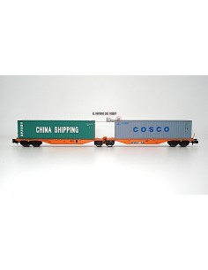 ROCKY-RAIL Gelenk-Containertragwagen Typ Sggmrs 90, 6-achsig, mit 2 Containern „China Shipping-COSCO“
