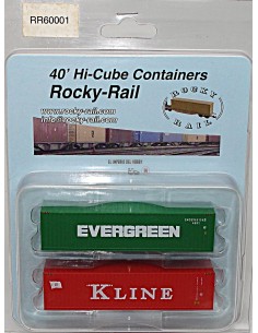 ROCKY-RAIL SET DE 2 CONTENEDORES, DE 40 PIES, TRANSPORTE MARÍTIMO "EVERGREEN-KLINE"