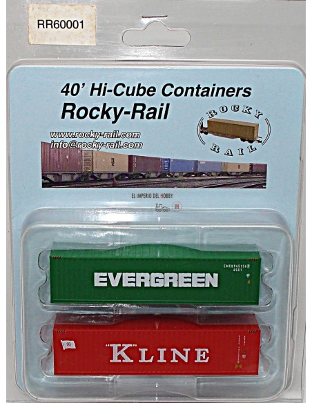 ROCKY-RAIL SET DE 2 CONTENEDORES, DE 40 PIES, TRANSPORTE MARÍTIMO "EVERGREEN-KLINE"