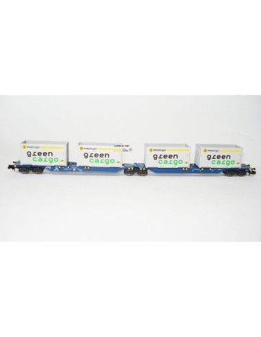 HOBBYTRAIN DB AG, VAGÓN PORTA-CONTENEDORES ARTICULADO DE 6 EJES TIPO Sggmrs 715 "GREEN CARGO"