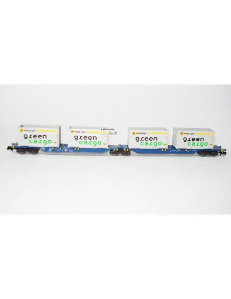 HOBBYTRAIN DB AG, VAGÓN PORTA-CONTENEDORES ARTICULADO DE 6 EJES TIPO Sggmrs 715 "GREEN CARGO"