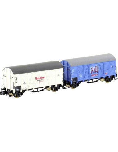 HOBBYTRAIN DB, SET OF 2 ENCLOSED FREIGHT WAGONS, TYPE Oppeln Gmrhs 30, "PRIL-WARSTEINER"