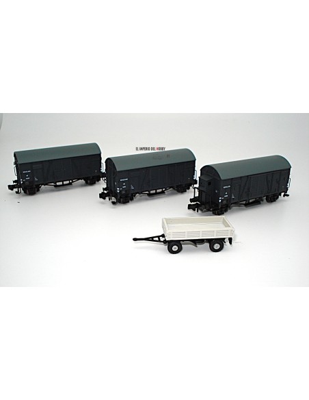 HOBBYTRAIN NS, SET DE 3 VAGONES DE MERCANCÍAS Y UN VEHÍCULO COMPLEMENTARIO