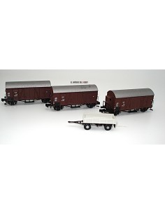 HOBBYTRAIN ÖBB, SET DE 3 VAGONES DE MERCANCÍAS Y UN VEHÍCULO COMPLEMENTARIO