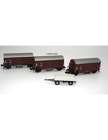 HOBBYTRAIN ÖBB, SET DE 3 VAGONES DE MERCANCÍAS Y UN VEHÍCULO COMPLEMENTARIO