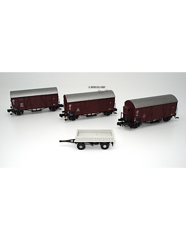 HOBBYTRAIN DB, SET DE 3 VAGONES DE MERCANCÍAS Y UN VEHÍCULO COMPLEMENTARIO