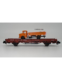HOBBYTRAIN DB, 2-ACHSIGER FLACHWAGEN MIT FAHRZEUGBELADUNG