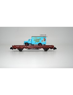 HOBBYTRAIN DB, 2-achsiger Flachwagen mit Fahrzeugbeladung