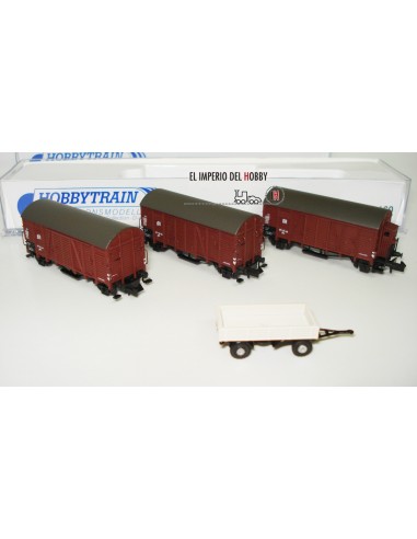 HOBBYTRAIN SET 3 VAGONES CERRADOS OPPELN  + CARRO GMS