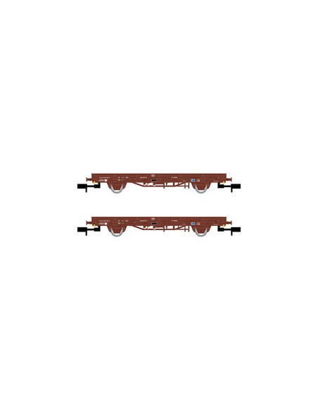 ARNOLD RENFE, SET DE 2 VAGONES PLATAFORMA DE 2 EJES, DECORACIÓN ROJO ÓXIDO, CARGADOS CON SACOS DE TABACO