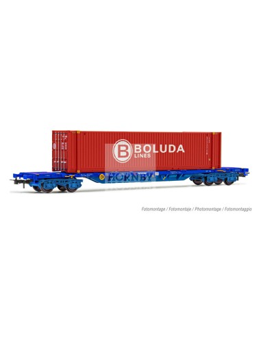 ELECTROTREN TRANSFESA, 4-AXLE CONTAINER WAGON MMC3, LOADED WITH 1 "BOLUDA" 45' CONTAINER