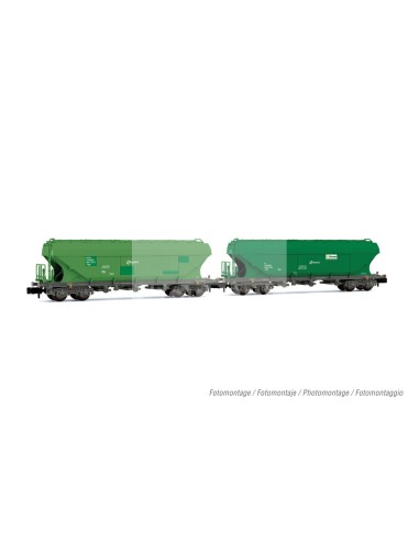 ARNOLD RENFE, SET OF 2 TT5 4-AXLE HOPPER WAGONS WITH FLAT WALLS