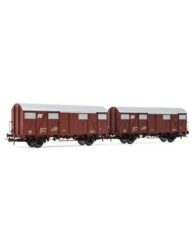 RIVAROSSI FS, Satz geschlossener Wagen mit 2 Achsen, Typ Gs, glattes Gehäuse, geneigtes FS-Logo