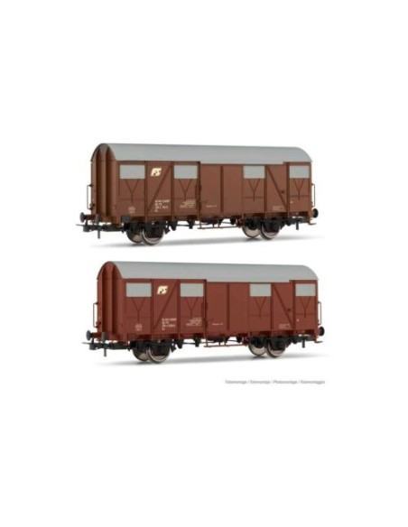 RIVAROSSI FS, SET DE VAGONES CERRADOS DE 2 EJES TIPO Gs, CAJA LISA, LOGO FS INCLINADO
