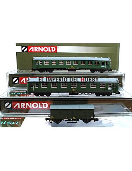 ARNOLD ALSA, SET "TREN DE FELIPE II", COMPUESTO POR 4 COCHES 6000 CON LUZ INTERIOR + FURGÓN